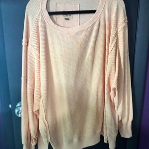 American Eagle Women's waffle distressed Sweater